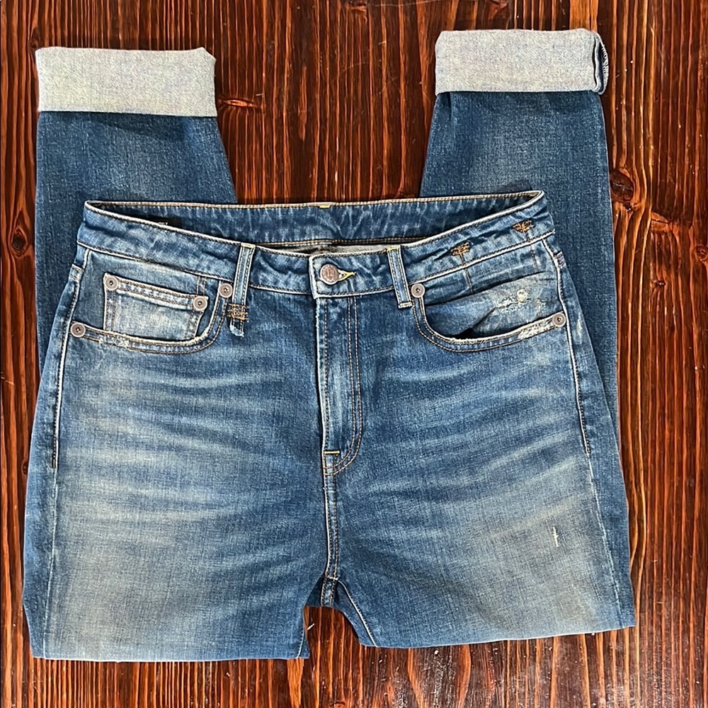 R13 Blue Boyfriend Jeans with Distressed Vintage Look